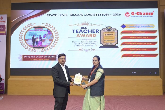 Priyanka Dipak Dhokane — Best Teacher at the G-Champ State Level Abacus Competition 2026