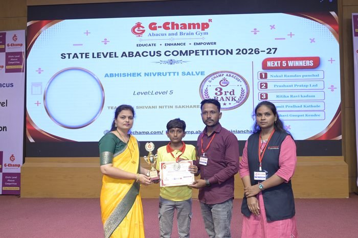 Abhishek nivrutti salve — 3rd Rank, Level 5, at the G-Champ State Level Abacus Competition 2026