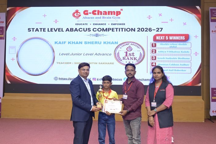 Kaif khan sheru khan — 1st Rank, Junior Level Advance, at the G-Champ State Level Abacus Competition 2026