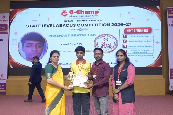 Prashant Pratap Lad — 3rd Rank, Level 1B, at the G-Champ State Level Abacus Competition 2026
