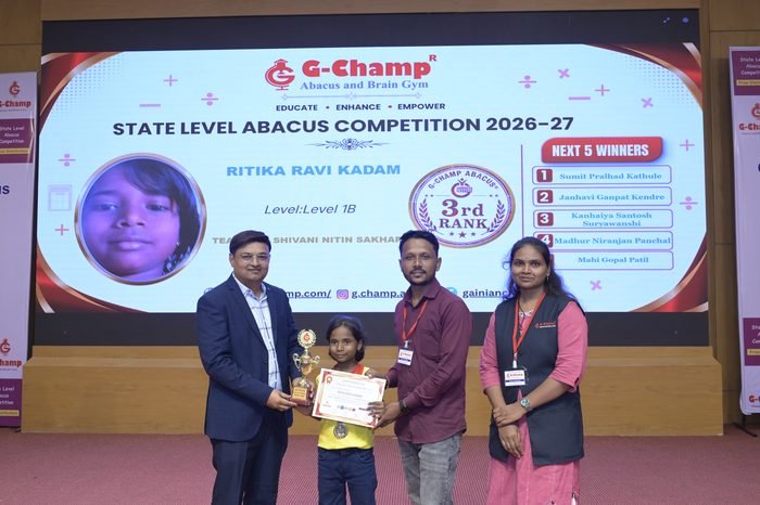 Ritika Ravi kadam — 3rd Rank, Level 1B, at the G-Champ State Level Abacus Competition 2026