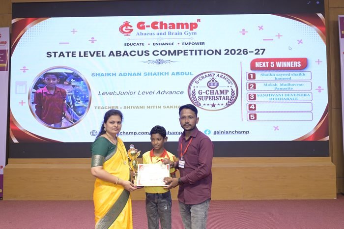 Shaikh Adnan Shaikh Abdul — G-Champ Super Star, Junior Level Advance, at the G-Champ State Level Abacus Competition 2026