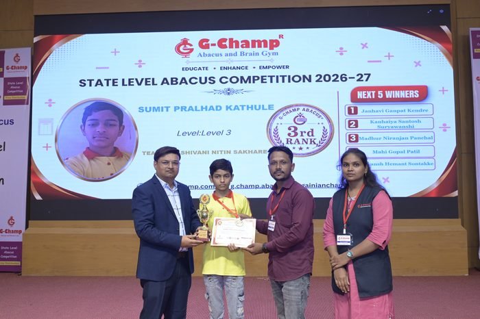 Sumit Pralhad Kathule — 3rd Rank, Level 3, at the G-Champ State Level Abacus Competition 2026