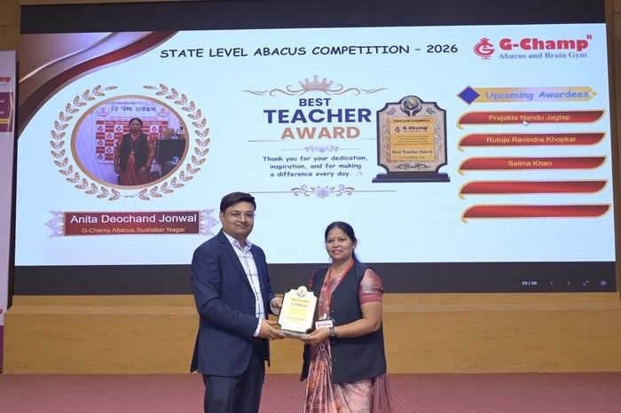 Anita Deochand Jonwal — Best Teacher at the G-Champ State Level Abacus Competition 2026