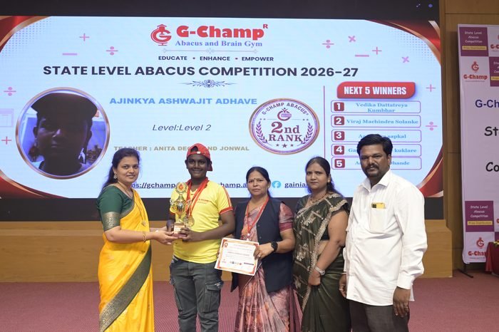 Ajinkya Ashwajit Adhave — 2nd Rank, Level 2, at the G-Champ State Level Abacus Competition 2026