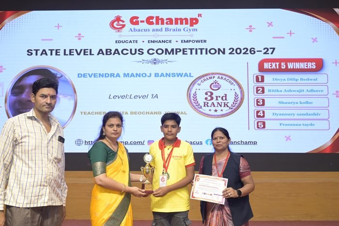 Devendra Manoj Banswal — 3rd Rank, Level 1A, at the G-Champ State Level Abacus Competition 2026