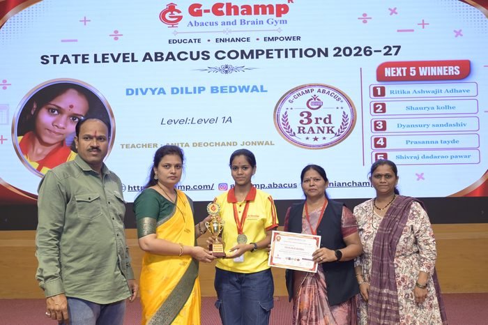 Divya Dilip Bedwal — 2nd Rank, Level 1A, at the G-Champ State Level Abacus Competition 2026
