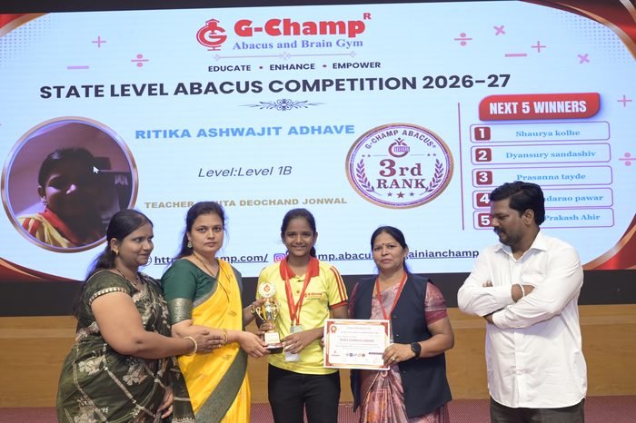 Ritika Ashwajit Adhave — 3rd Rank, Level 1B, at the G-Champ State Level Abacus Competition 2026