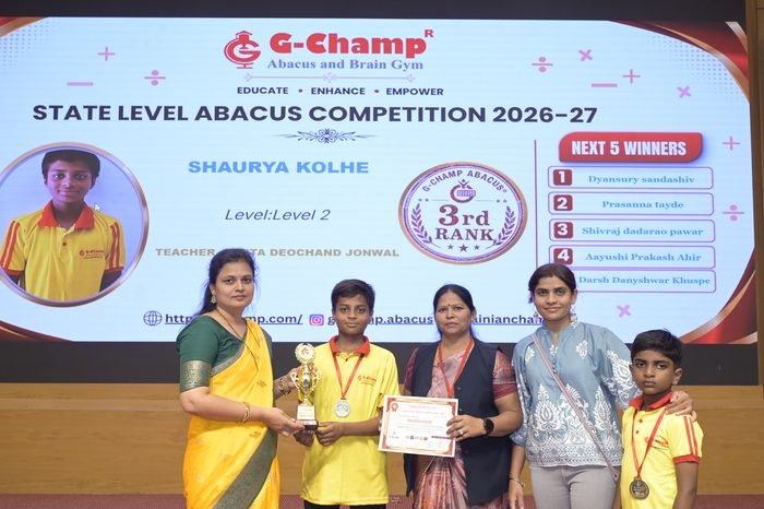 Shaurya kolhe — 3rd Rank, Level 2, at the G-Champ State Level Abacus Competition 2026