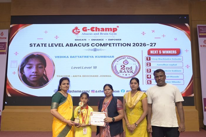 Vedika Dattatreya Kumbhar — 2nd Rank, Level 1B, at the G-Champ State Level Abacus Competition 2026