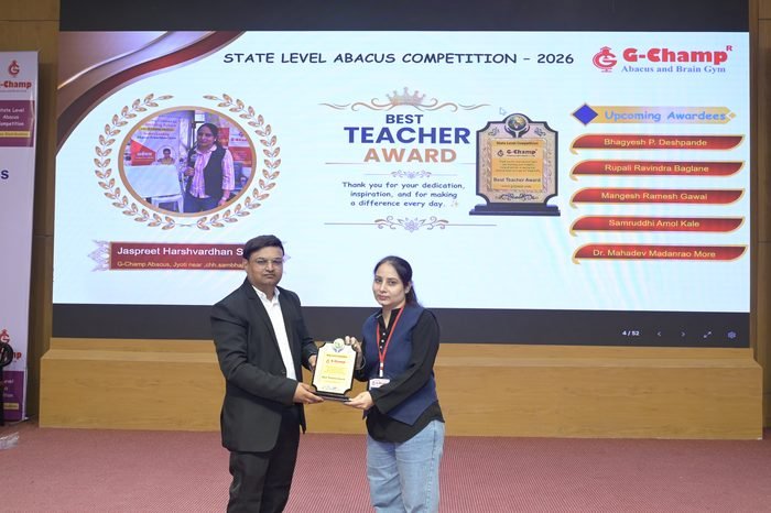 Jaspreet Harshvardhan Salve — Best Teacher at the G-Champ State Level Abacus Competition 2026