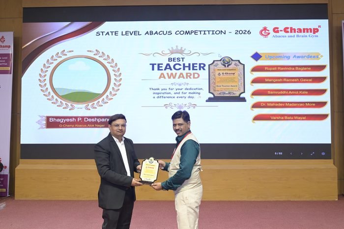 Bhagyesh p. Deshpande — Best Teacher at the G-Champ State Level Abacus Competition 2026