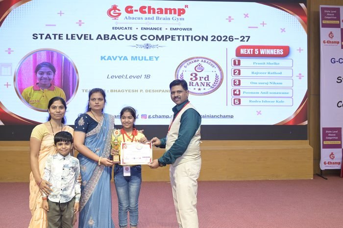 KAVYA MULEY — 3rd Rank, Level 1B, at the G-Champ State Level Abacus Competition 2026