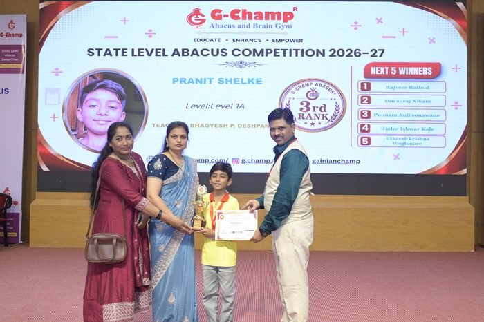Pranit Shelke — 2nd Rank, Level 1A, at the G-Champ State Level Abacus Competition 2026
