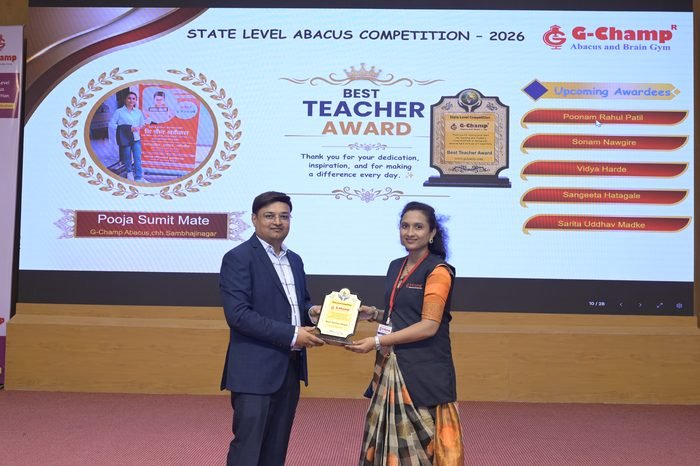 Pooja Sumit Mate — Best Teacher at the G-Champ State Level Abacus Competition 2026