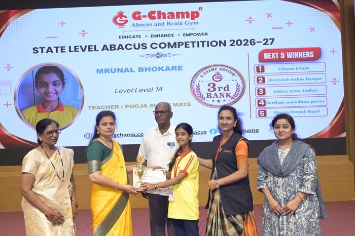Mrunal bhokare — 3rd Rank, Level 1A, at the G-Champ State Level Abacus Competition 2026