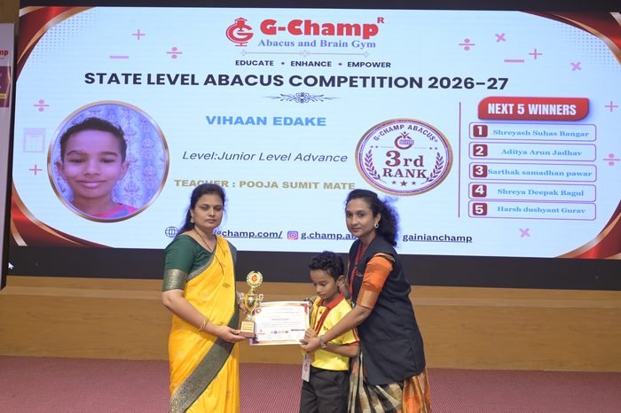 Vihaan Edake — 3rd Rank, Junior Level Advance, at the G-Champ State Level Abacus Competition 2026