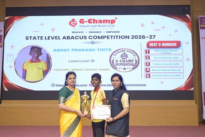 Abhay Prakash Thite — G-Champ Super Star, Level 1B, at the G-Champ State Level Abacus Competition 2026