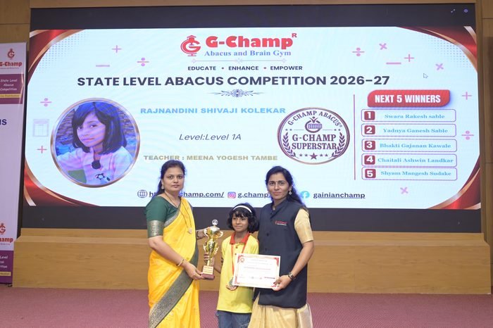 Rajnandini Shivaji Kolekar — G-Champ Super Star, Level 1A, at the G-Champ State Level Abacus Competition 2026