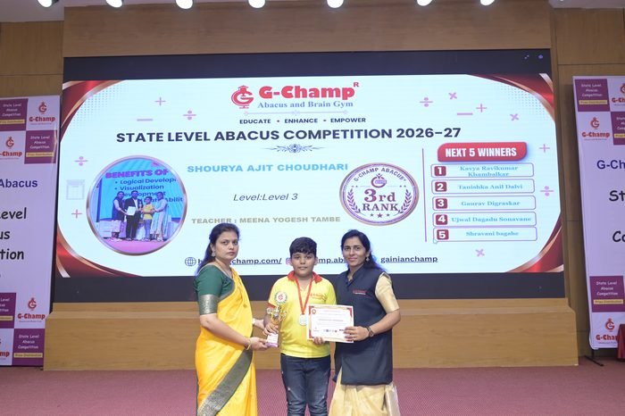 Shourya Ajit Choudhari — 3rd Rank, Level 3, at the G-Champ State Level Abacus Competition 2026