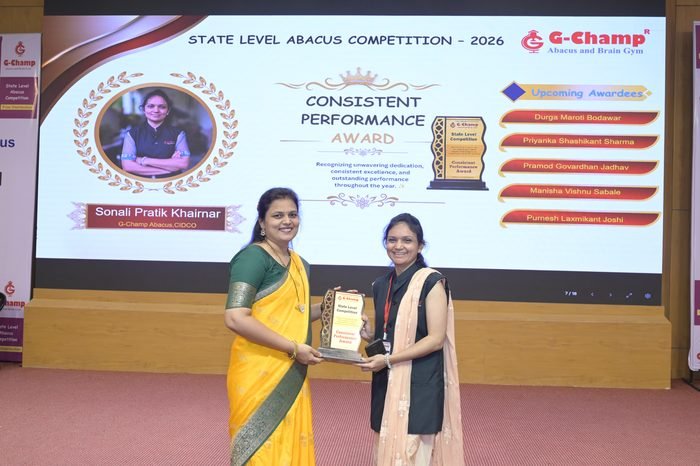 SONALI PRATIK KHAIRNAR — Consistent Performance Award at the G-Champ State Level Abacus Competition 2026