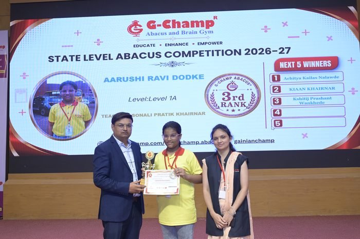 Aarushi Ravi Dodke — 3rd Rank, Level 1A, at the G-Champ State Level Abacus Competition 2026