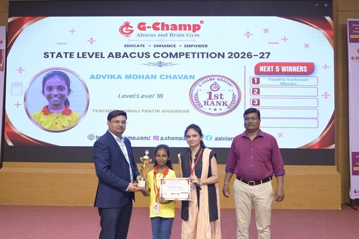 Advika Mohan Chavan — 1st Rank, Level 1B, at the G-Champ State Level Abacus Competition 2026