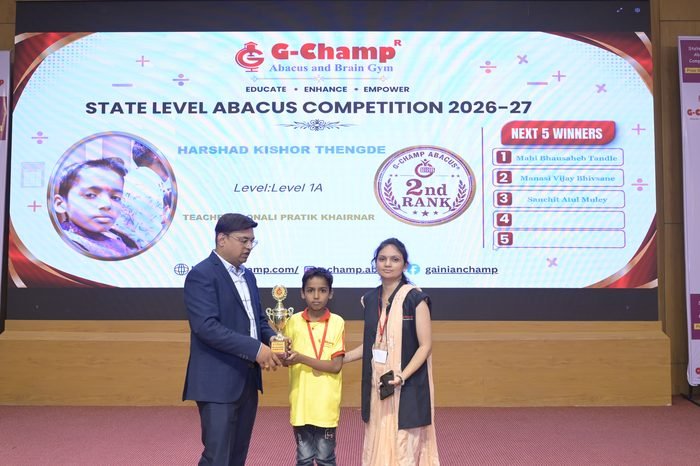 Harshad Kishor Thengde — 2nd Rank, Level 1A, at the G-Champ State Level Abacus Competition 2026