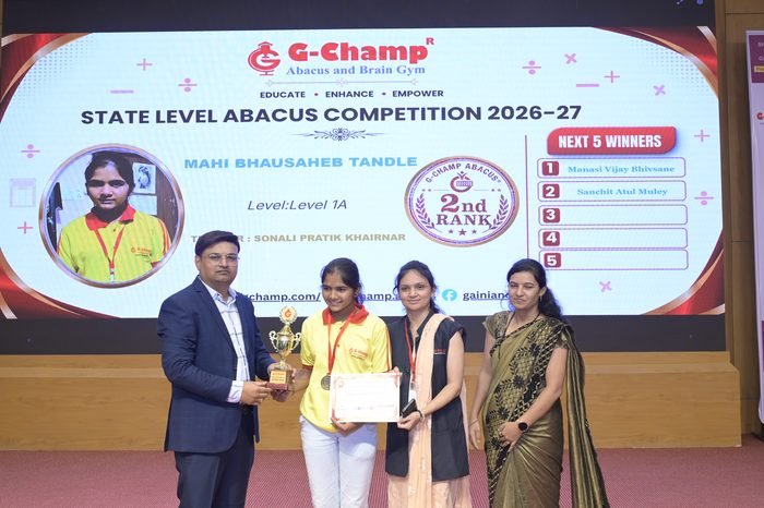 Mahi Bhausaheb Tandle — 2nd Rank, Level 1A, at the G-Champ State Level Abacus Competition 2026