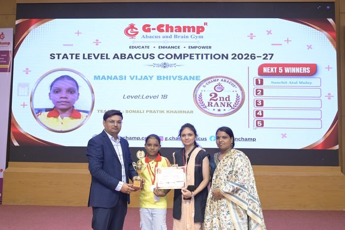 Manasi Vijay Bhivsane — 2nd Rank, Level 1B, at the G-Champ State Level Abacus Competition 2026