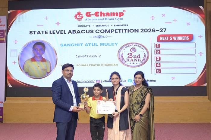 Sanchit Atul Muley — 2nd Rank, Level 2, at the G-Champ State Level Abacus Competition 2026