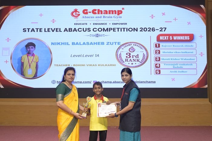 Nikhil Balasaheb zute — 3rd Rank, Level 1A, at the G-Champ State Level Abacus Competition 2026