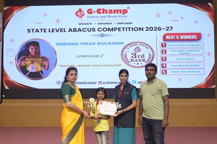 Shrisha vikas kulkarni — 3rd Rank, Level 2, at the G-Champ State Level Abacus Competition 2026