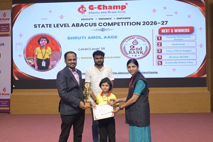 Shruti Amol Aage — 2nd Rank, Level 1A, at the G-Champ State Level Abacus Competition 2026