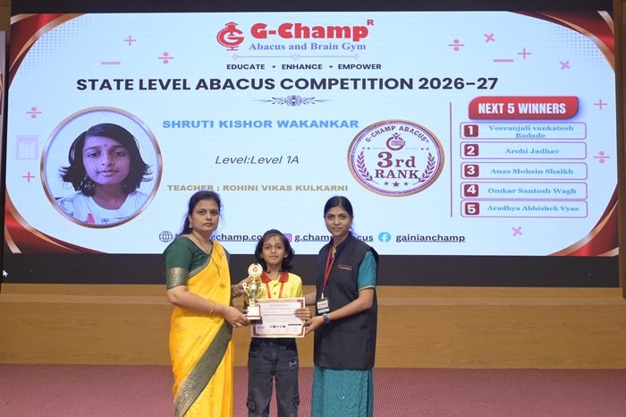 Shruti Kishor Wakankar — 3rd Rank, Level 1A, at the G-Champ State Level Abacus Competition 2026