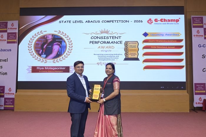 Riya motegaonker — Consistent Performance Award at the G-Champ State Level Abacus Competition 2026