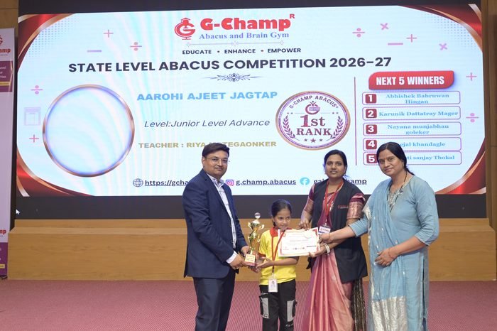 Aarohi Ajeet jagtap — 1st Rank, Junior Level Advance, at the G-Champ State Level Abacus Competition 2026