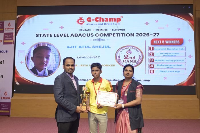 Ajit atul shejul — 2nd Rank, Level 2, at the G-Champ State Level Abacus Competition 2026
