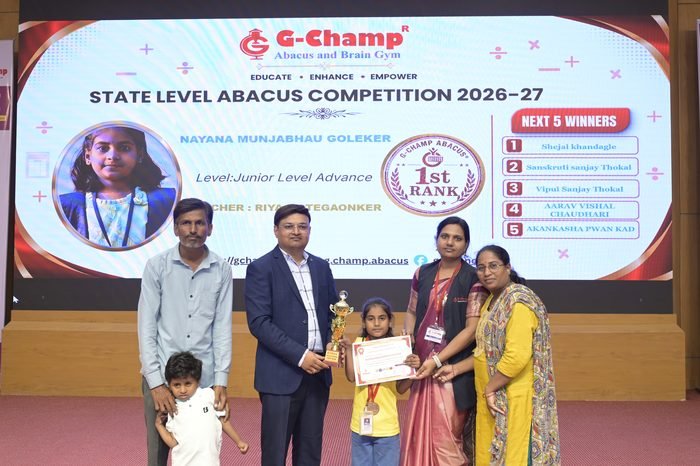 Nayana munjabhau goleker — 1st Rank, Junior Level Advance, at the G-Champ State Level Abacus Competition 2026