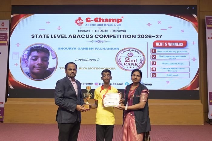 Shourya Ganesh Pachankar — 2nd Rank, Level 2, at the G-Champ State Level Abacus Competition 2026