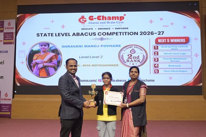 Shravani Manoj povhare — 2nd Rank, Level 2, at the G-Champ State Level Abacus Competition 2026