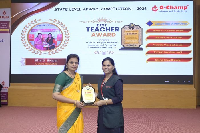 Bharti  Bidgar — Best Teacher at the G-Champ State Level Abacus Competition 2026