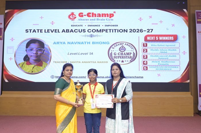 Arya Navnath Bhong — G-Champ Super Star, Level 1A, at the G-Champ State Level Abacus Competition 2026