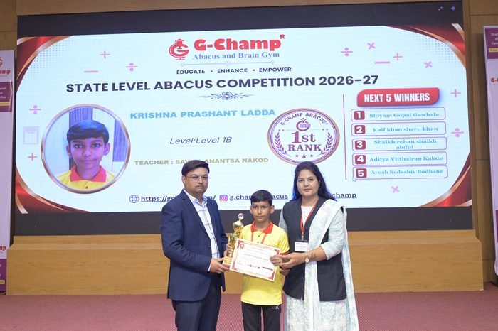 Krishna Prashant Ladda — 1st Rank, Level 1B, at the G-Champ State Level Abacus Competition 2026