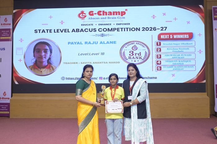 Payal Raju Alane — 3rd Rank, Level 1B, at the G-Champ State Level Abacus Competition 2026