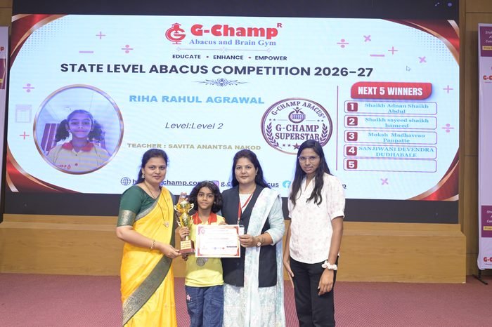 Riha Rahul Agrawal — G-Champ Super Star, Level 2, at the G-Champ State Level Abacus Competition 2026