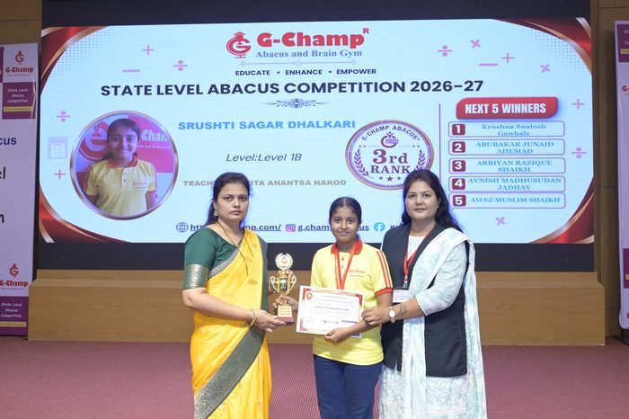 Srushti Sagar Dhalkari — 3rd Rank, Level 2, at the G-Champ State Level Abacus Competition 2026