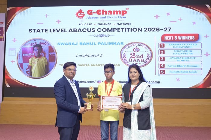 Swaraj Rahul Palimkar — 2nd Rank, Level 2, at the G-Champ State Level Abacus Competition 2026