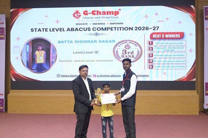 Datta Digmbar Sagar — 3rd Rank, Level 1B, at the G-Champ State Level Abacus Competition 2026