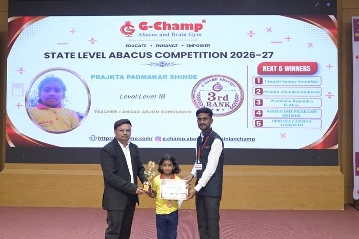 PRAJKTA PADMAKAR SHINDE — 3rd Rank, Level 1B, at the G-Champ State Level Abacus Competition 2026
